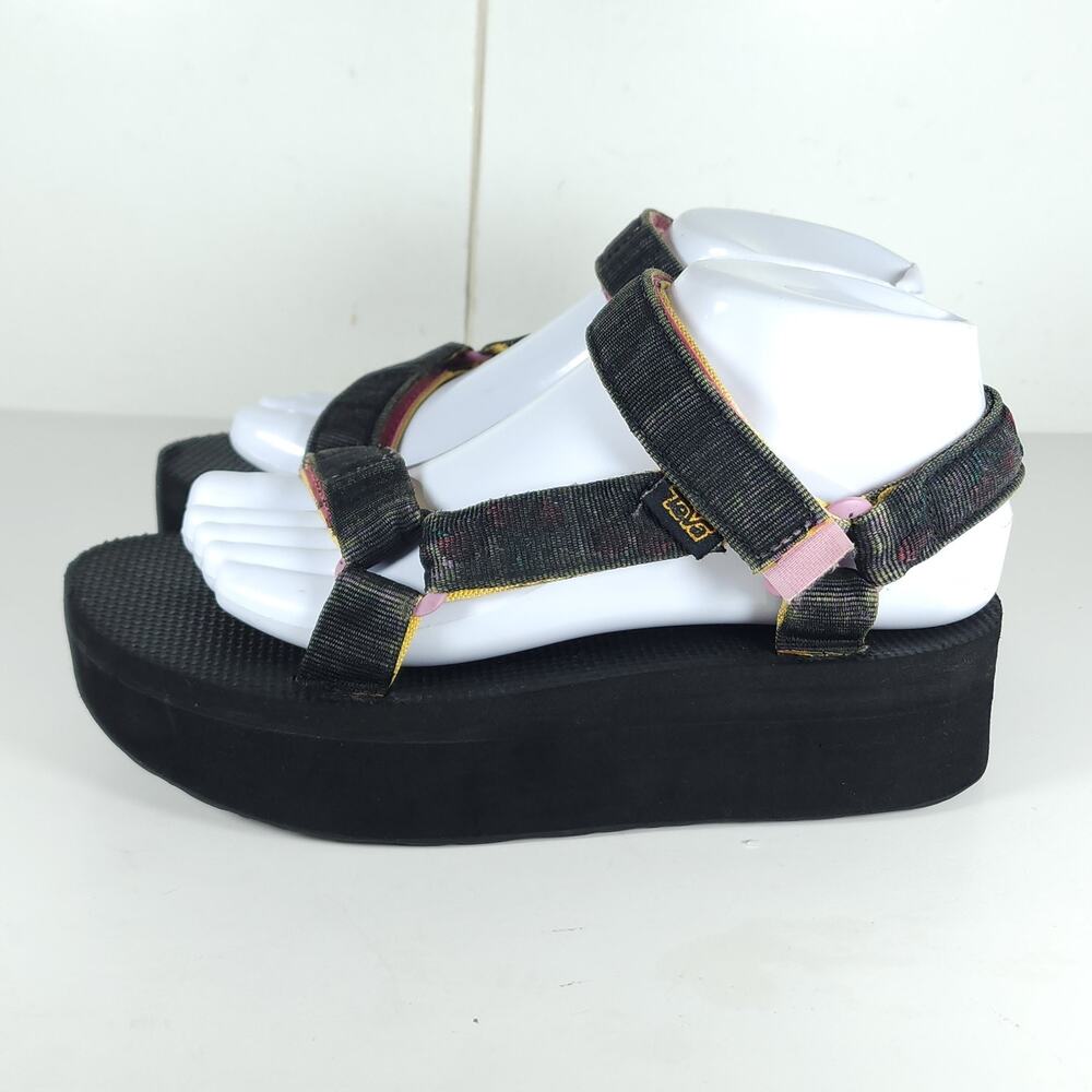 Teva Flatform Women's US8? Black Gray Platform Wedge Strappy Sandals - Picture 2 of 16